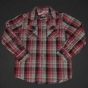 Boys HELIX Long Sleeve Red Black Gray Button Down Dress Shirt Size Medium